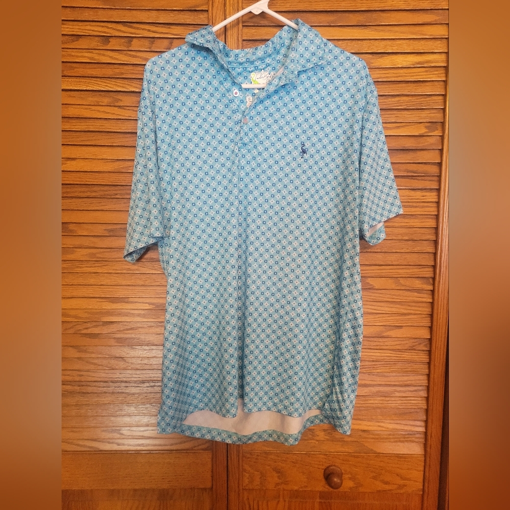 Tailorbyrd Light Blue Geometric Polo Shirt‎ Mens Size XL